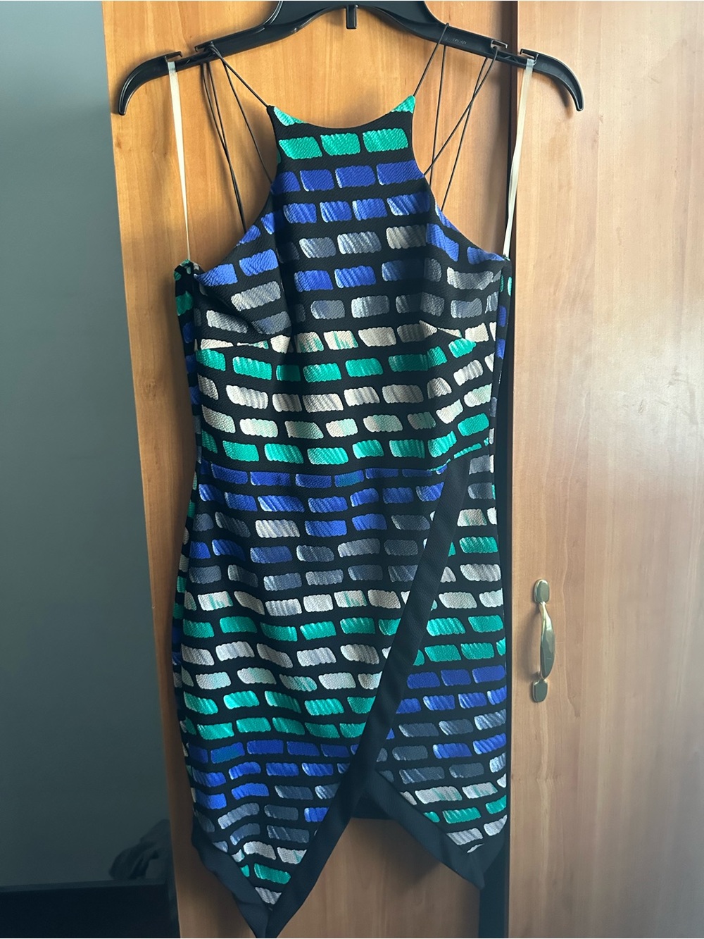 The Vintage Shop Strappy Asymmetrical Dress in Teal, Blue & Black